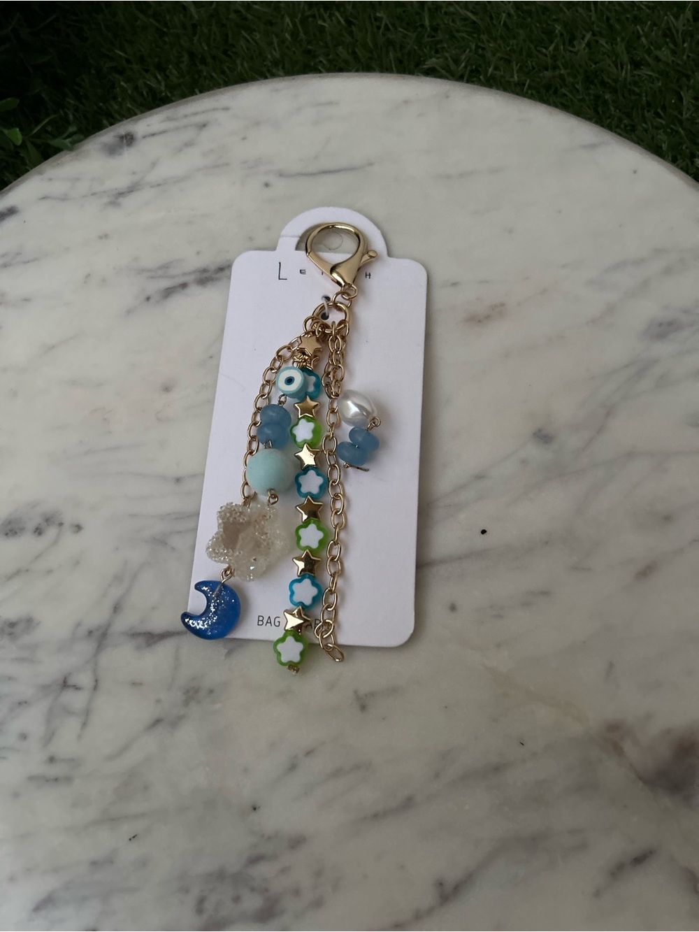 LEITH Keith Gold Chain Blue & Green Charm Keychain with Star and Moon Accents